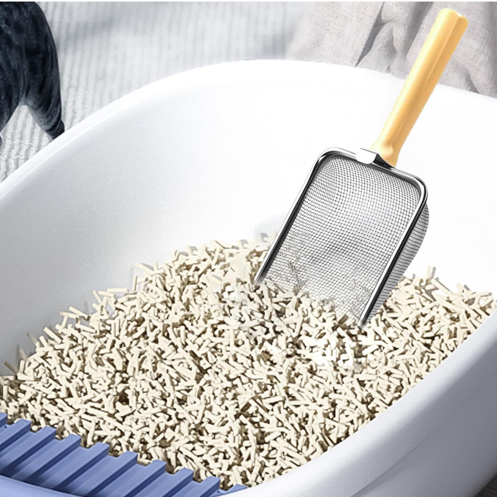 Paletta per lettiera, Pala for setaccio for Cacca con Impugnatura Comoda, Pala in Acciaio Inossidabile for Piccoli Animali in Gabbia Domestica Multi-Gatto(B)
