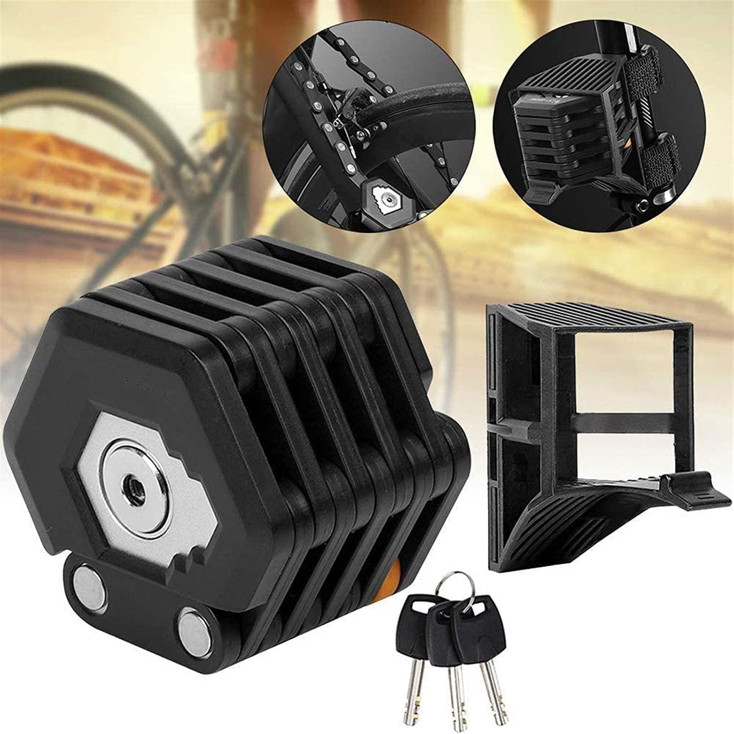 Lucchetto Pieghevole per Bici, Lucchetto antifurto Portatile Impermeabile per Mountain Bike, Motocicletta elettrica, Lucchetto a Catena, Lucchetto per Ciclismo (Nero 7,5 * 6,6 * 5,5 cm)