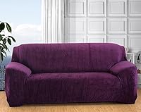 Vista 14 de vctops Funda elástica para sofá de 4 plazas de terciopelo de felpa, 1 pieza, con parte inferior elástica, protector de muebles suave y esponjoso