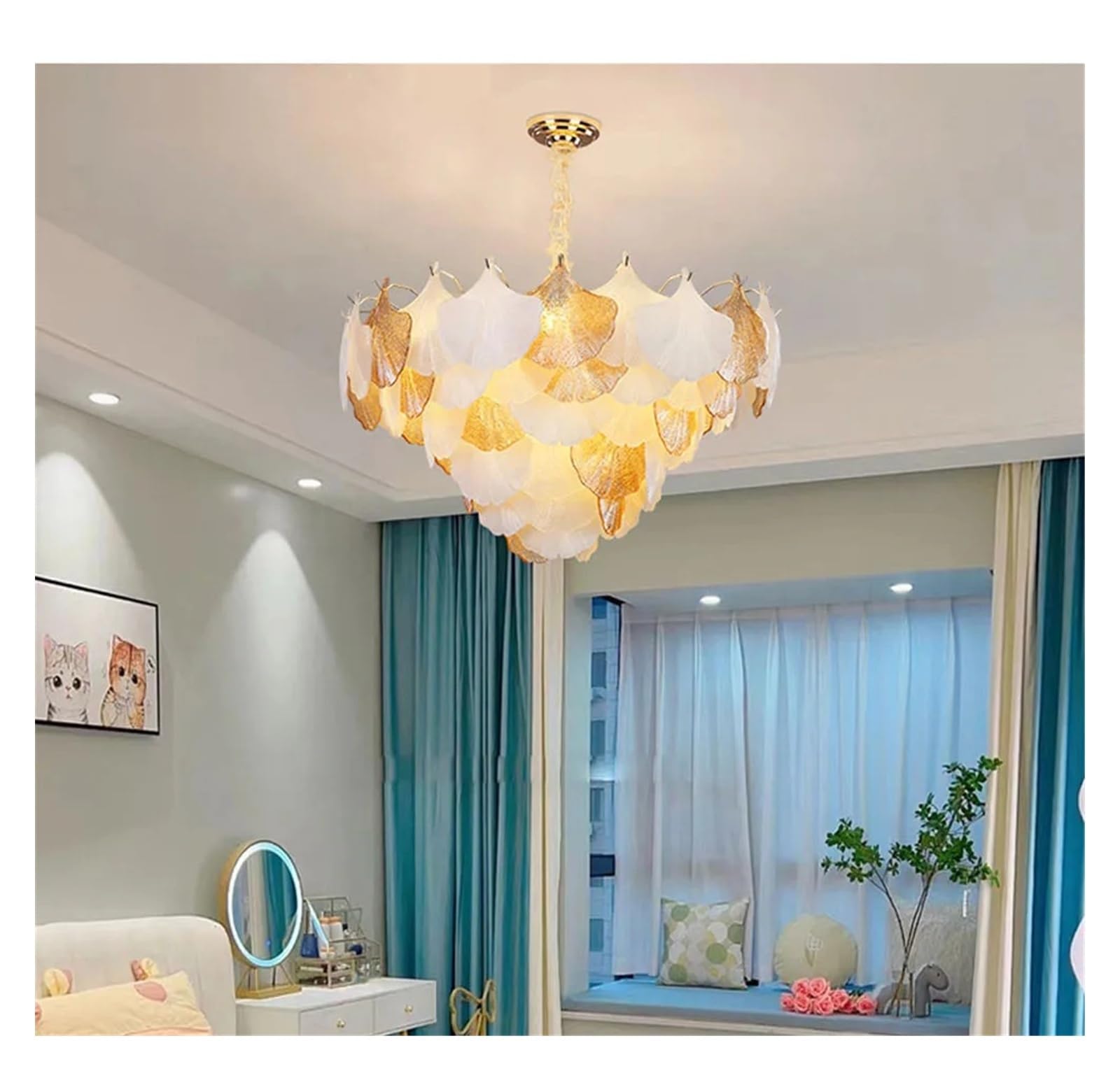 Générique Lustre, LED Art Déco Automne Ginkgo Dimmable Lampes Suspendues Lustre Suspension Luminaire Lampen Éclairage for Salle à manger(Warm,Dia50cm)
