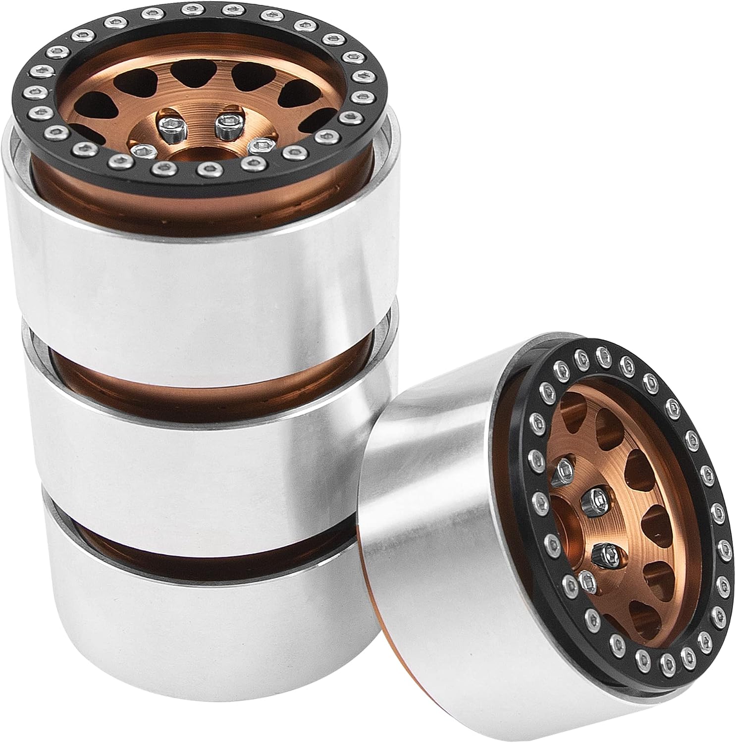 4Pack Vgoohobby Alloy 1.9" RC Beadlock Wheels Rims 12-Spoke Thickness 30mm Compatible with Axial SCX10 D90 Traxxas TRX4 RedCat Gen8 Tamiya CC01 1/10 RC Crawler Car (Titanium)