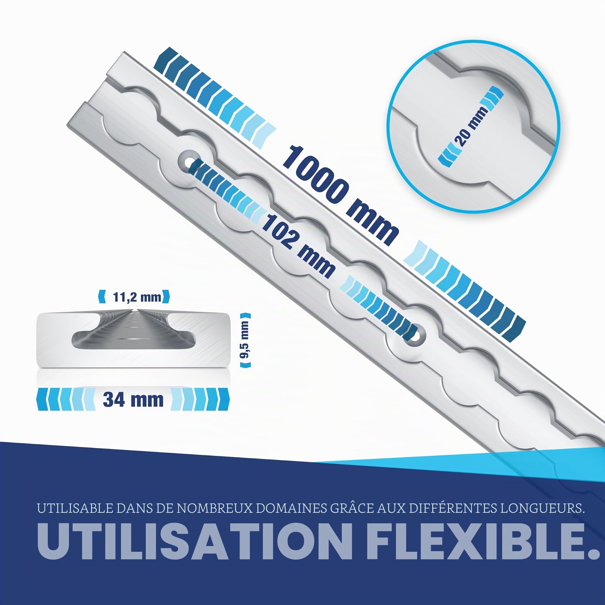NTG Rail d'arrimage Airline 4 PCS 1m / 1000mm carré Alu - Certifié TÜV - Sélection d'économie Remorque Accessoires Sécurisation de charge Rail d'arrimage Barre Alu Rail de serrage Camion Fourgon