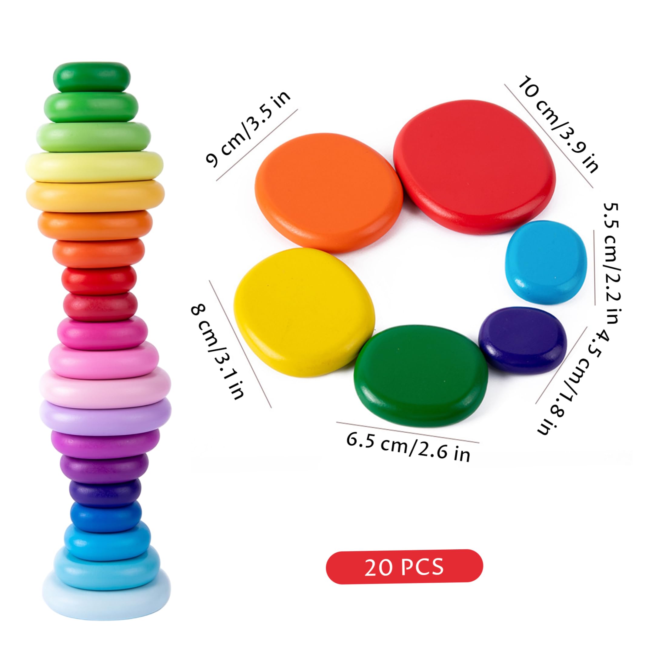 Juguetes apilables para niños pequeños de 1 a 3 años, Bloques de Madera para niños pequeños de 1 a 3 años – Juego Creativo de Piedras apilables de Madera de arcoíris