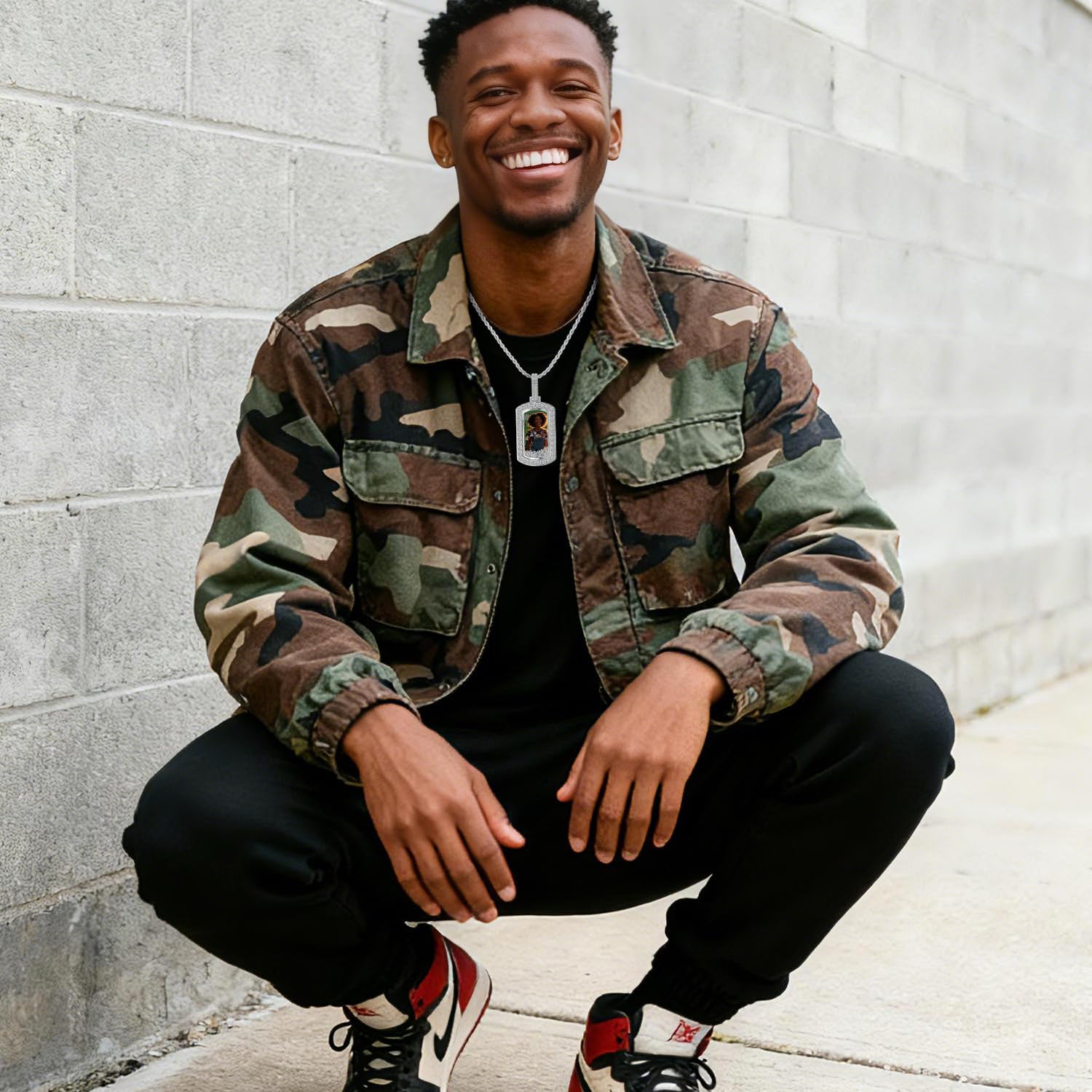 HELLOICE Custom Photo Pendant Iced Out Picture Necklace for Women Men Personalized 5A+ CZ Hip Hop Jewelry Pendant Christmas Valentines Day Graduation Memorial Gift