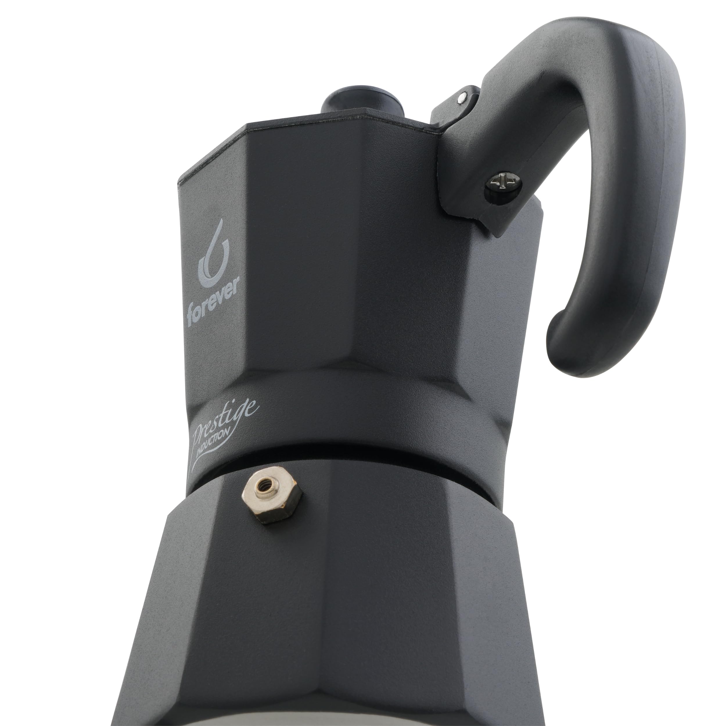 FOREVER Caffettiera Moka per Induzione, Miss Moka Prestige Induction 'All Black', Caffettiera Moka per Casa, Caffettiera Portatile per Viaggio, inclusa Guarnizione in Silicone (2 Tazze)