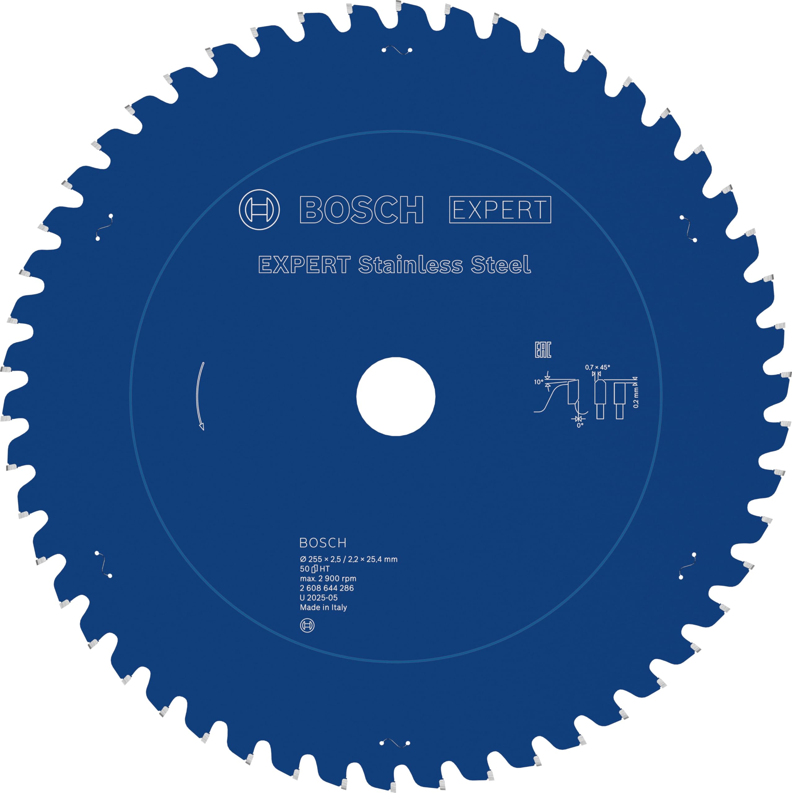 Bosch dairesel testere bıçağı Expert Stainless Steel, 255 x 25,4 X 2,5 mm, diş sayısı 50 için, 1 adet, 2608644286