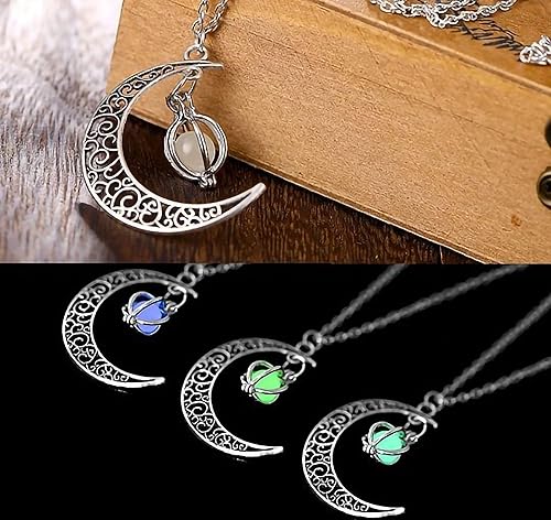 Miniatura 7 de Collar de piedra lunar encantada con colgante de luna, joyería de cristal de cuarzo natural curativo, Aleación de acero, Piedra fluorescente