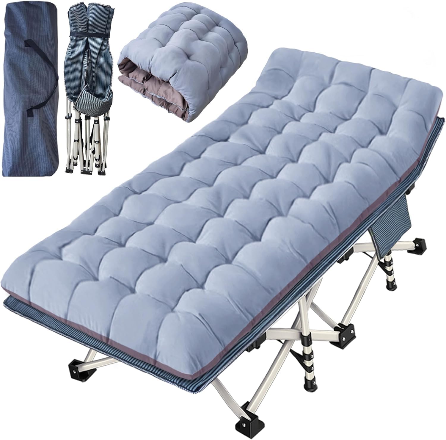 Lit de Camping surdimensionné XXL 81,3 cm de Large avec Matelas Confortable pour Adultes – Lit de Camping Extra Large pour Dormir, Pliable Robuste avec Sac de Transport pour la