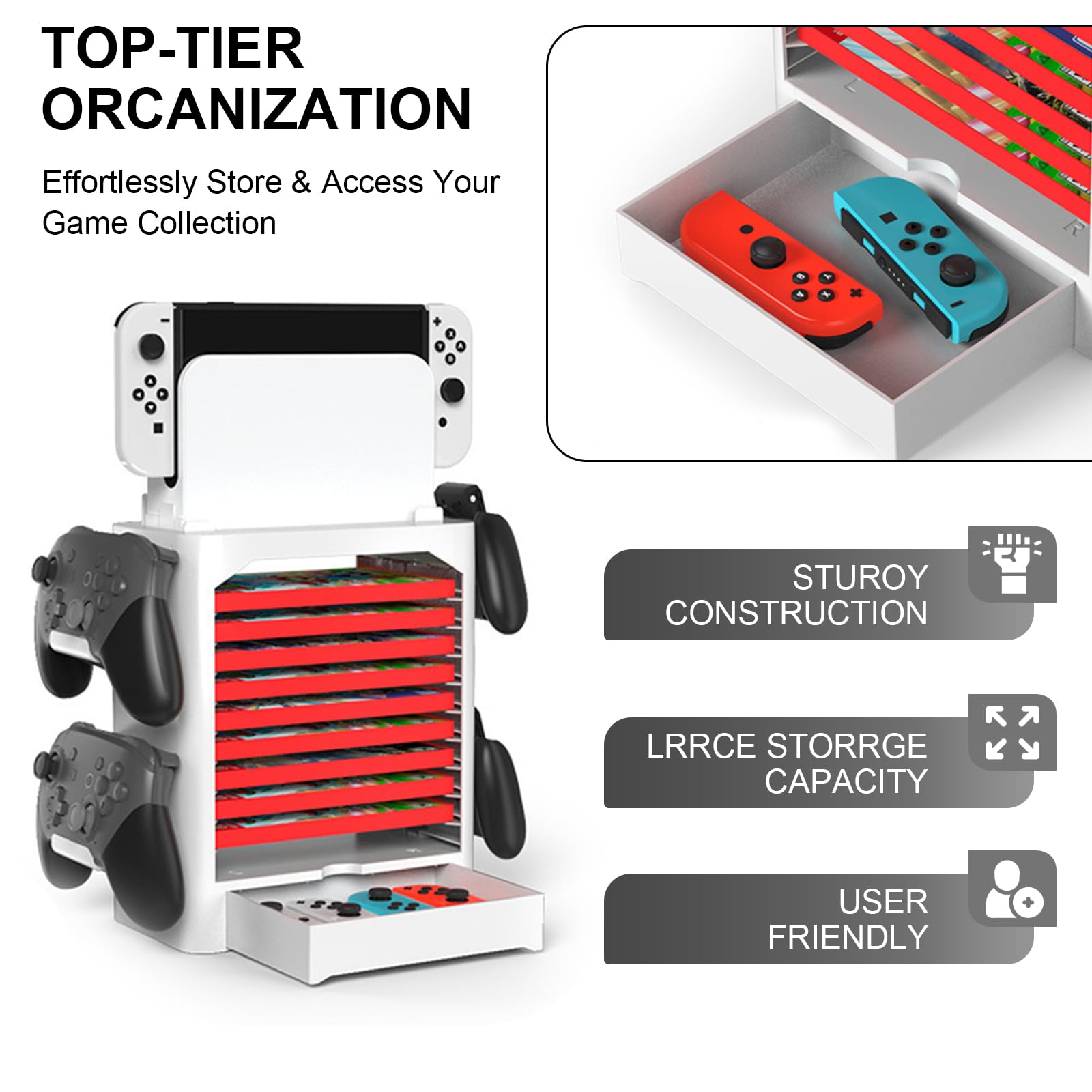 Supporto portaoggetti per videogiochi – Torre Organizzatore per Controller, NS Switch/Switch OLED One Series, Giochi, DVD e dischi Blu-ray