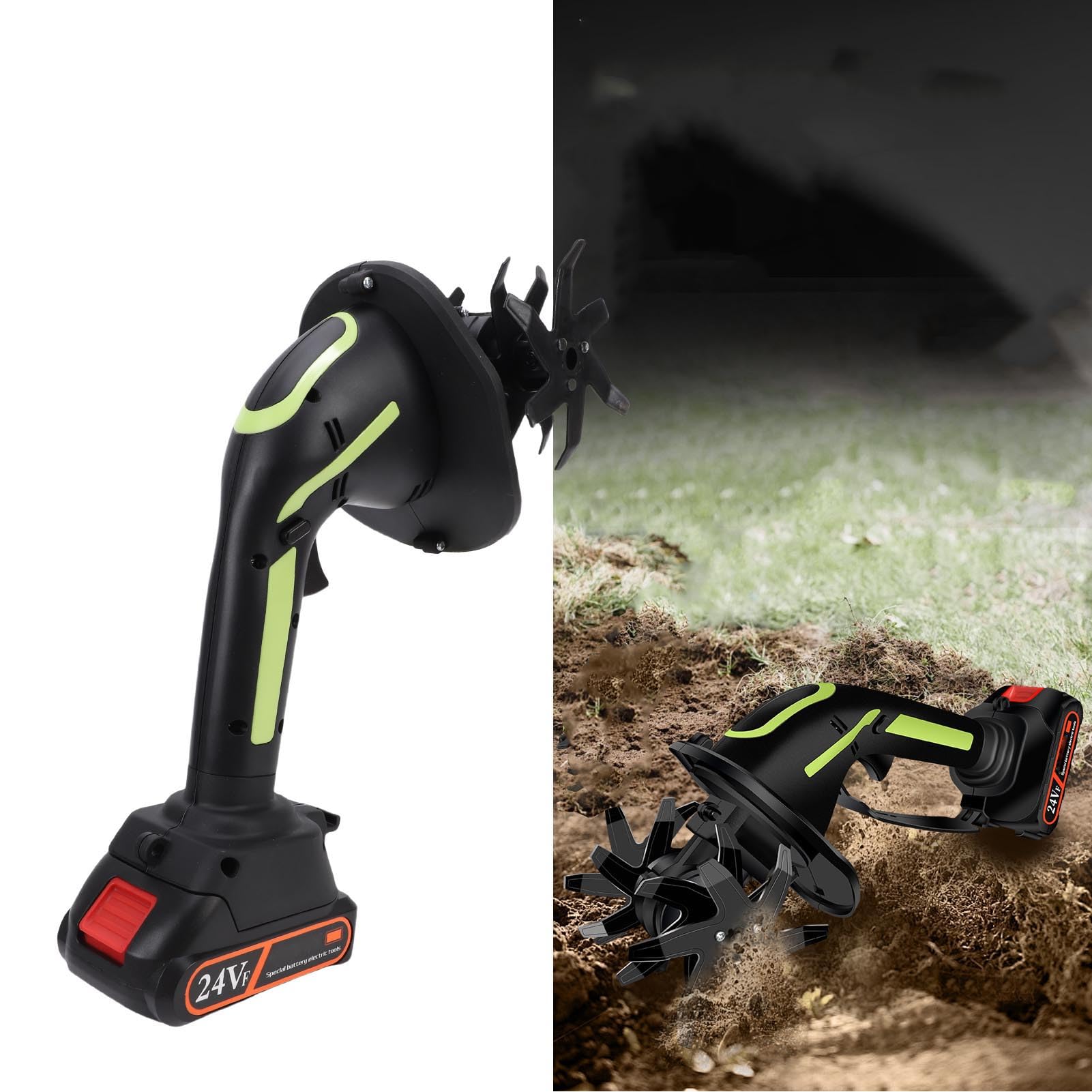 Buachois Cordless Tiller Cultivator Elettrico, Motocoltivatore Giardino Senza Fili con Batteria Ricaricabile per Coltivazione Terreno Prato Giardinaggio 10 cm Larghezza Lavorazione