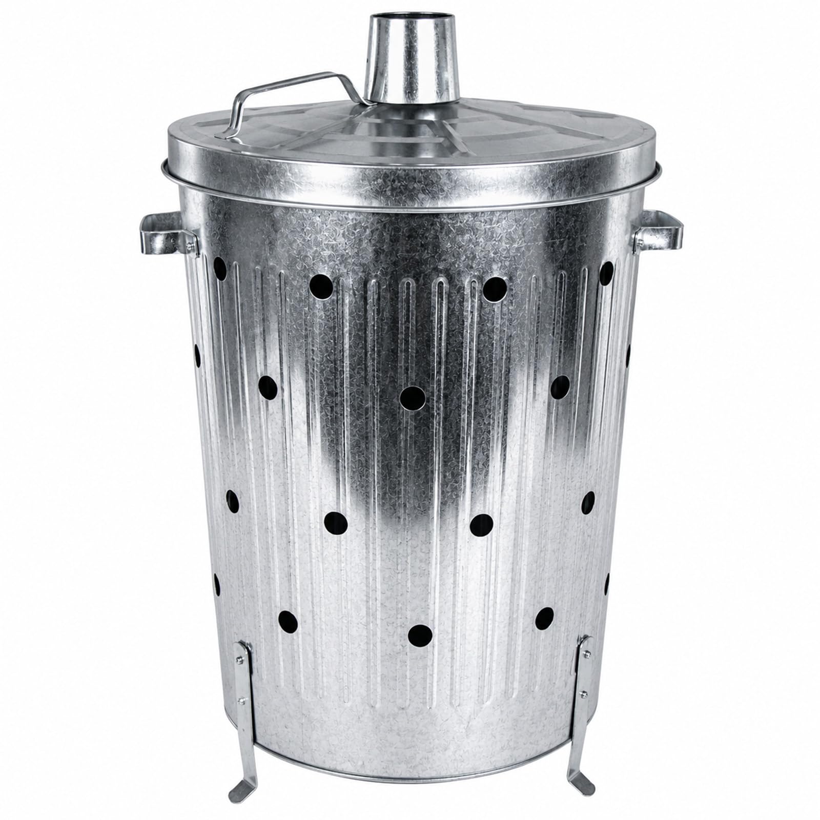 BURI 2 unidades de 75 l cada uno de 47 x 74 cm metal galvanizado con tapa para el jardín, brasero de jardín, brasero, brasero, cestas, braseros para el jardín, brasero para exteriores