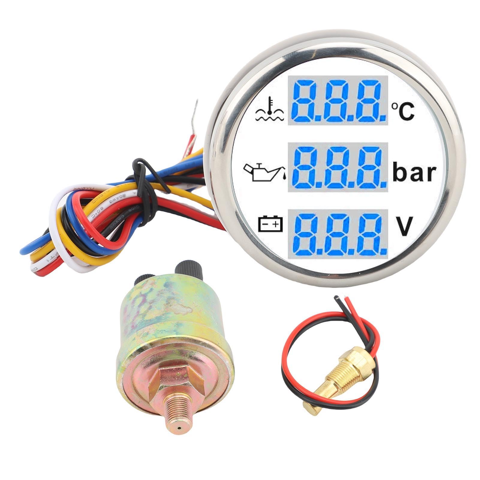 Voltímetro de Presión de Aceite y Temperatura del Agua para Barcos, Pantalla Digital, Juego de Medidor 3 en 1 para Barcos, Vehículos Recreativos y Motocicletas, 52mm, Resistente Al Agua