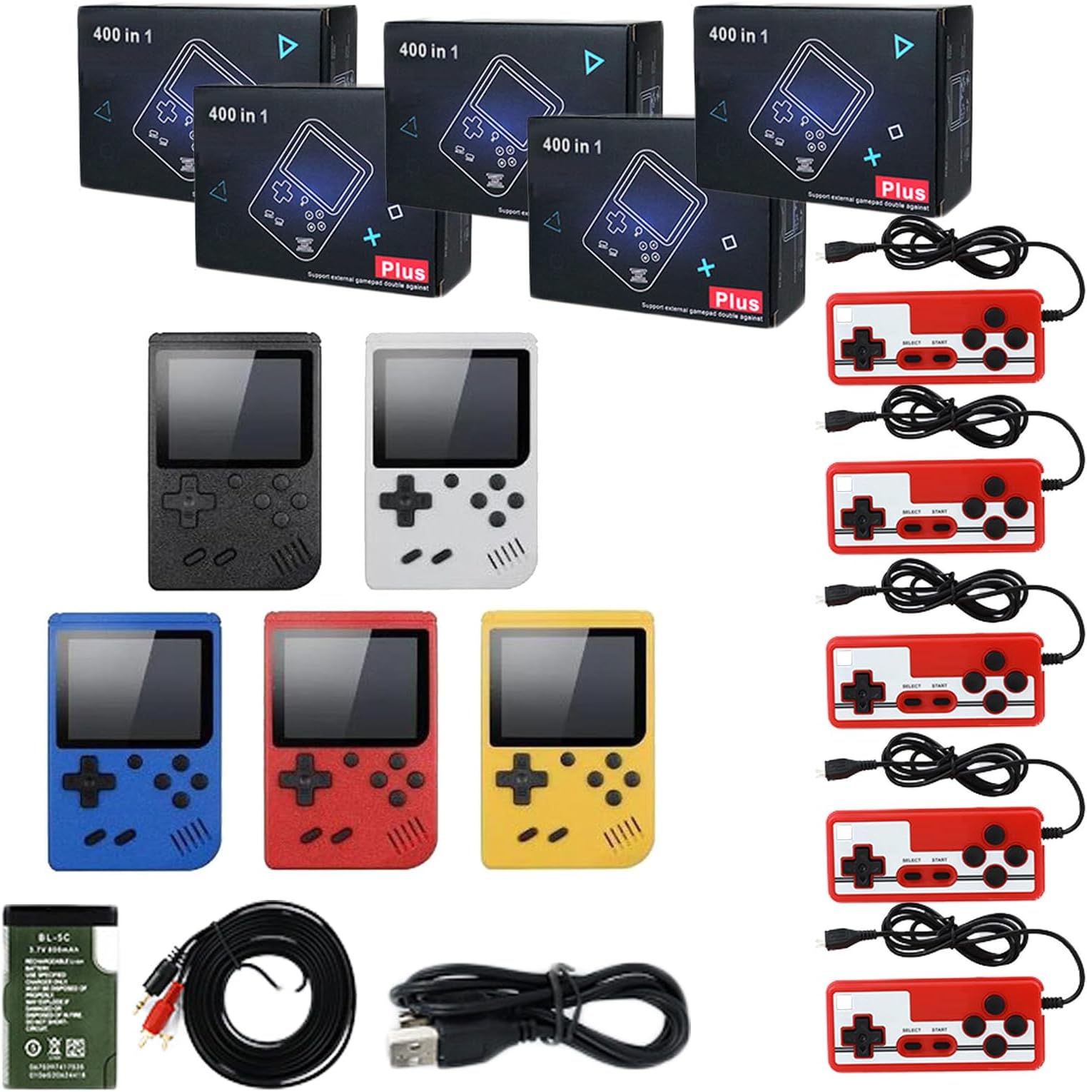 Retro Handheld Game Console - Classic 400 Games, 2024 New Retro Handheld Console Portable Retro Video Game Console,Dual Players Mode Console with Game Controller, Support 2 Players Play on TV(5 Pcs)