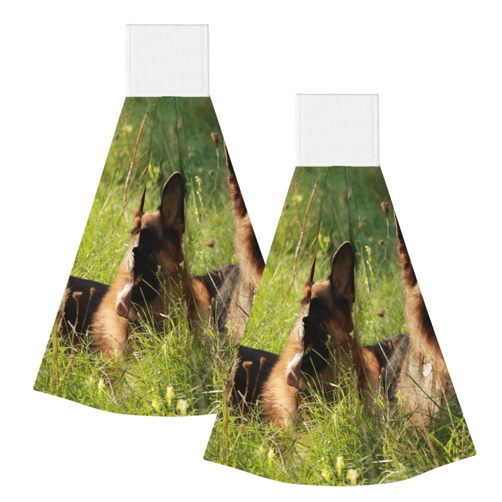 DOPKLNA German Shepherd Dog Printed, 2 Pcs Hanging Coral Fiber Hand Towels for Bathroom, Absorbent Kitchen Towels