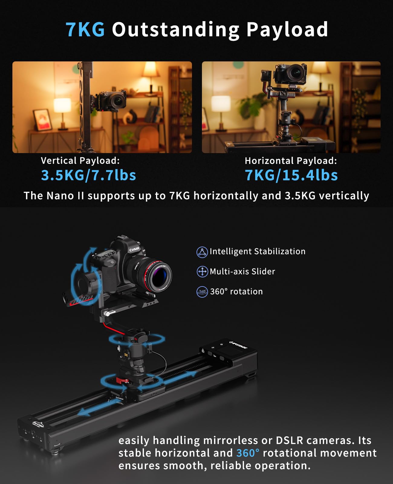 IFOOTAGE Shark Slider Nano II-660 (66cm) Motorisierter Kamera Slider,Mobile APP/IPS-Touchscreen-Steuerung,360°-Panoramaaufnahme, Extrem Leise,Tragkraft bis zu 3.5kg