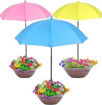 SHEING Plant Umbrellas for Outdoor Plants, 3 Pack 35.4 Extra Wide Canopy, 47.2 Tall Plant Shade Umbrella for Potted Plants, Flowers & Garden Beds, 3 Colors