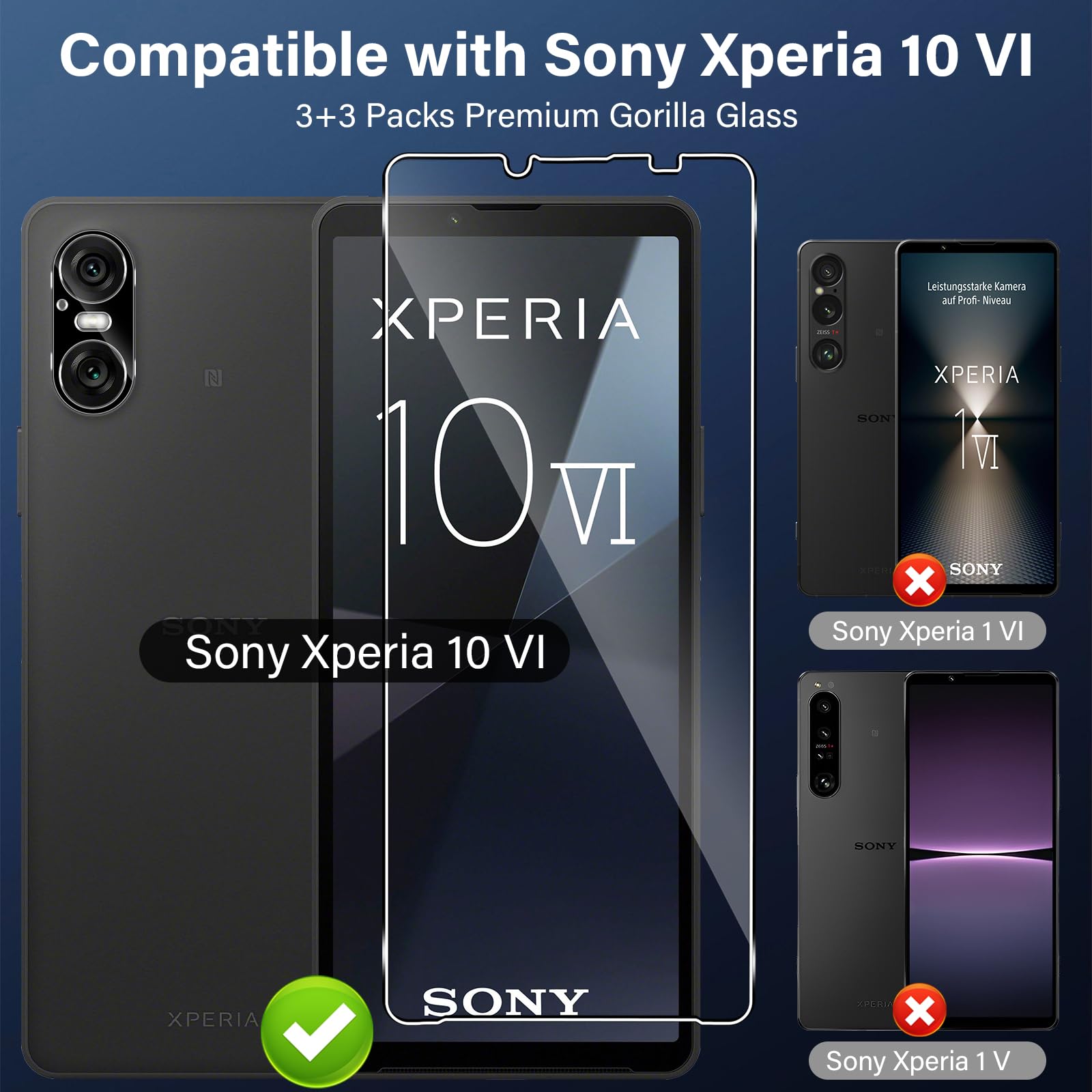 VanRin Panzerglas Schutzfolie Für Sony Xperia 10 VI - 2x Display + 2x Kameraschutz, 9H Härte, Blasenfreie Montage