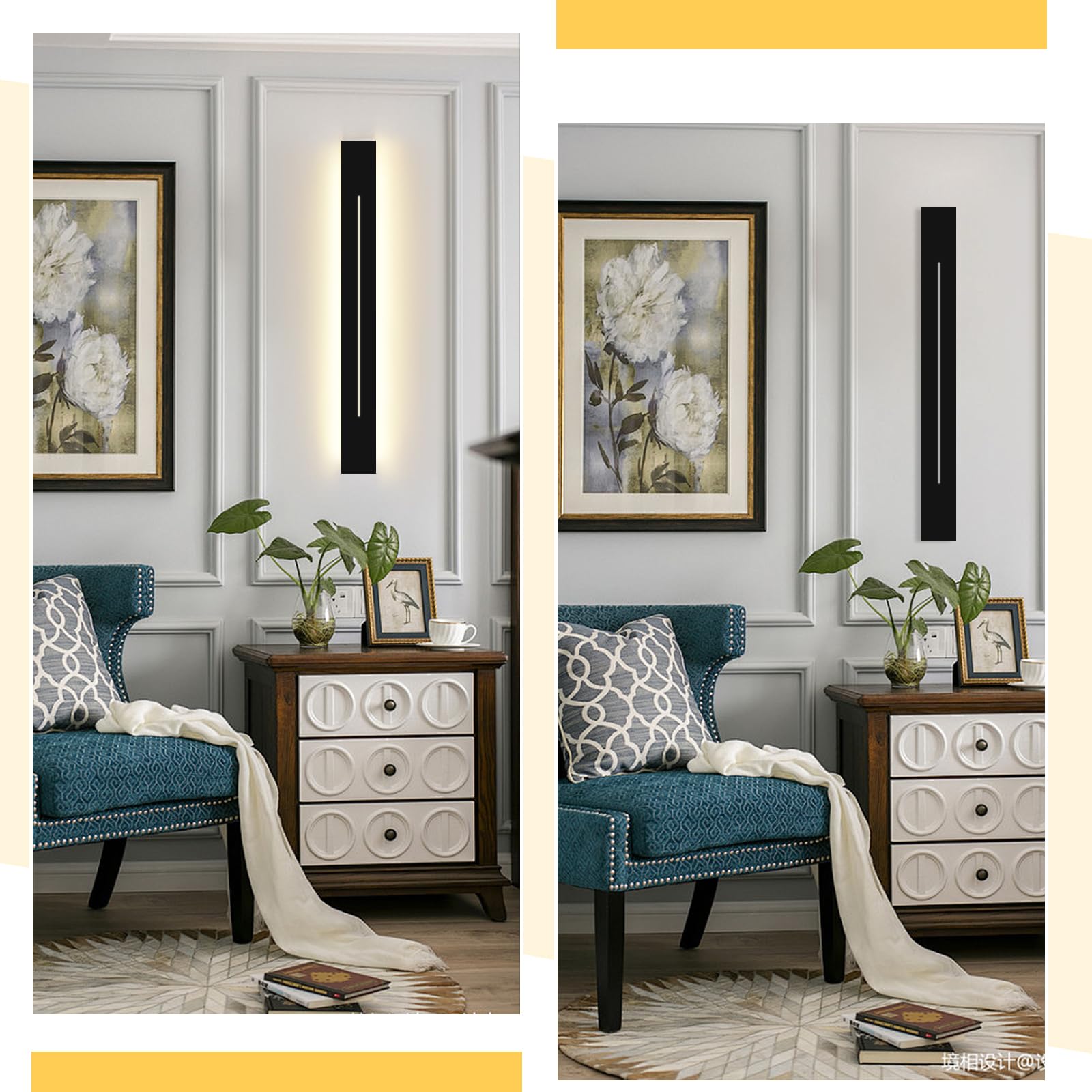 ZMH Led-wandlamp voor binnen, modern, 60 cm, 21 W, gang, warm wit, ganglamp, woonkamer, bedlamp, zwart, trappenhuis, woonkamer, kinderkamer, slaapkamer