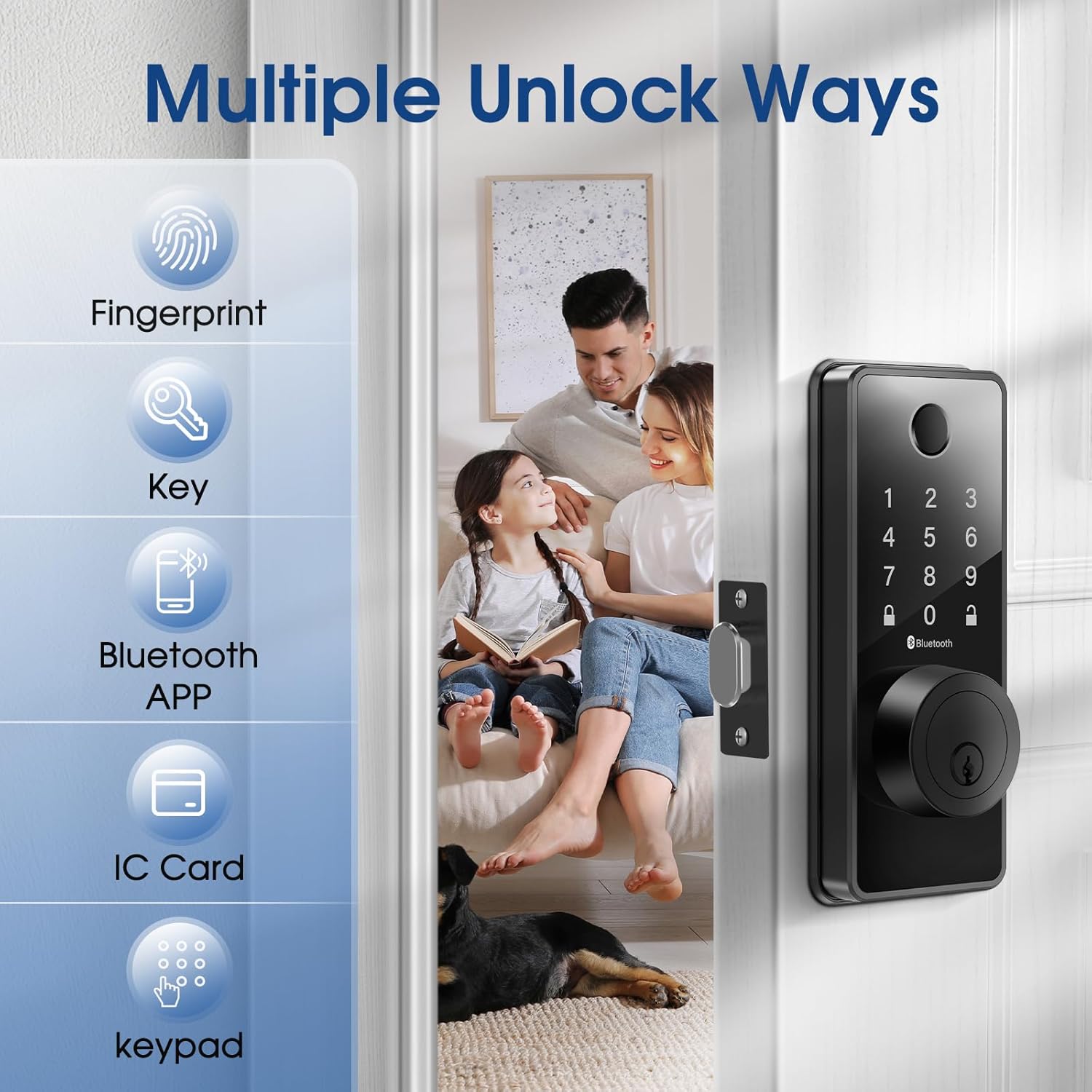 Person installing the ELAMOR Smart Lock M12 on a door.
