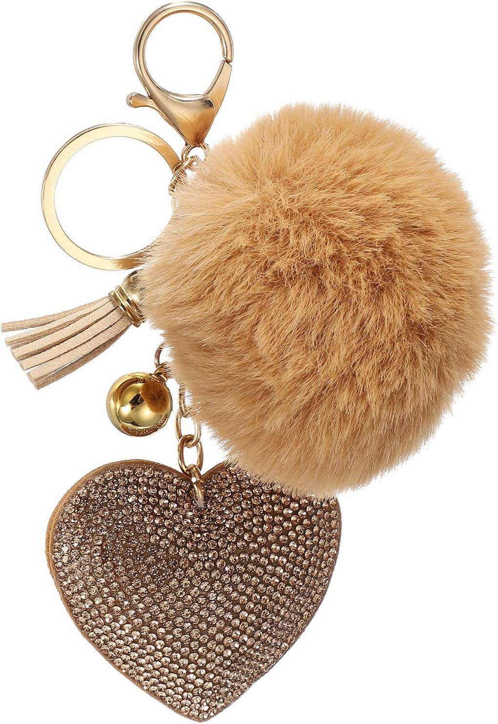 uxcell Ball Pom Pom Keychain Plush Keyring Backpack Charm Cute Heart-Shape