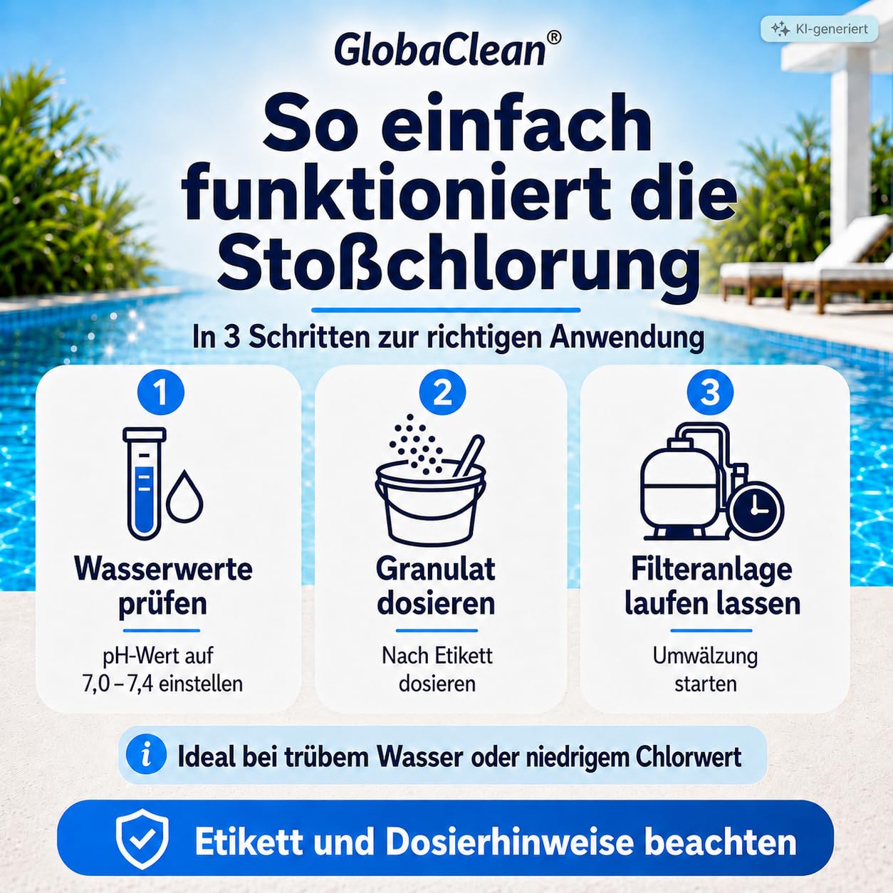 Chlorgranulat für Pool 5kg – Schnelllösliches Chlor Granulat mit 56% Aktivchlor – für Poolpflege, Schockchlorung & Stoßchlorung – gegen Algen & Bakterien