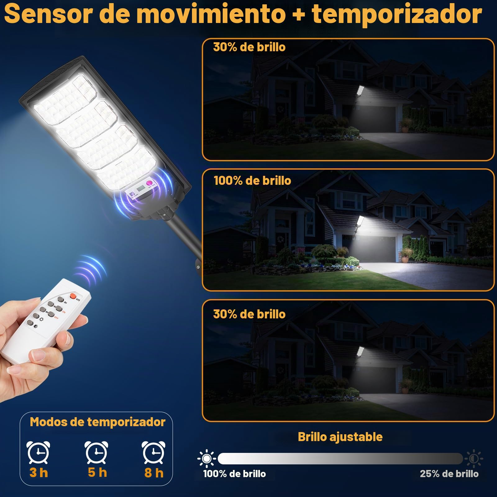 Farolas Solares Exterior, 6500K Focos Solar LED Jardín con Sensor de Movimiento y Control Remoto, IP66 Impermeable Lampara Solar Exterior Luz de Seguridad para Garage Patio Calle, 2 Pack