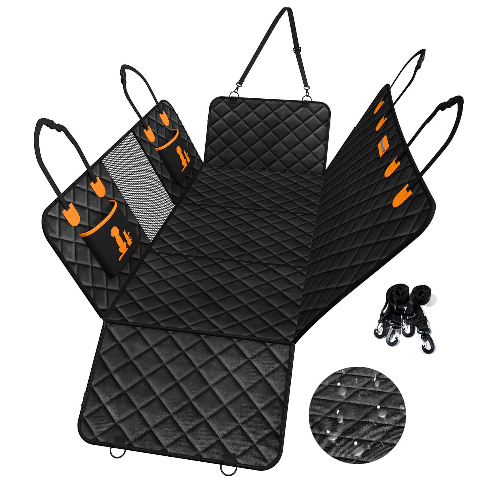 WanpeeGoo Estensore universale per sedile auto, per cani, arancione, per auto, camion, SUV, finestra in rete, tasche portaoggetti, impermeabile, antiscivolo