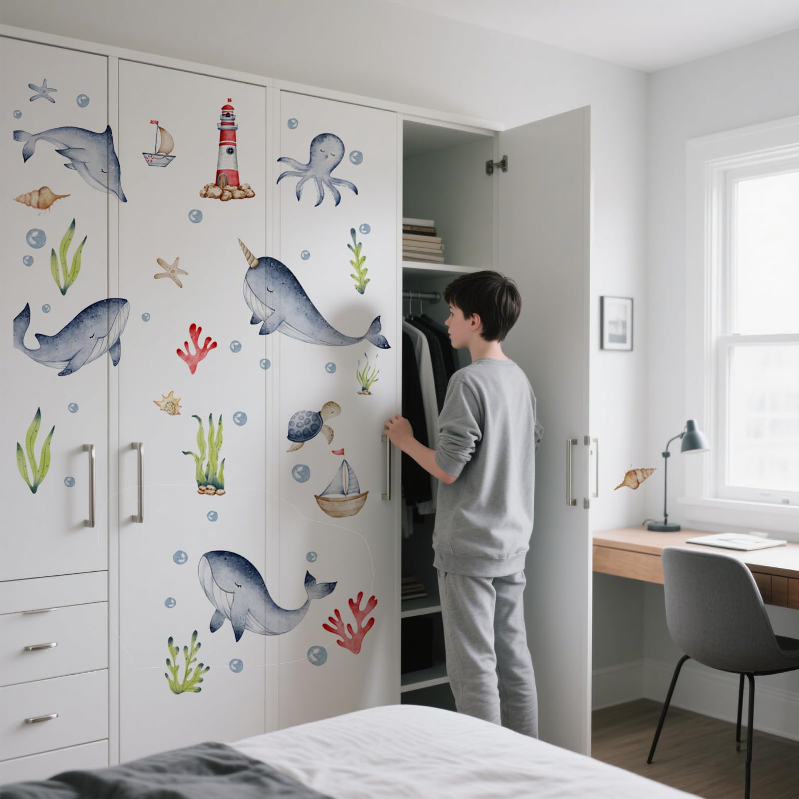 BMYUK Glow in The Dark Ocean Fish Wall Stickers Whale Seaweed Wall Stickers Kids Bedroom Living Room Bathroom Wall Decor - Image 3