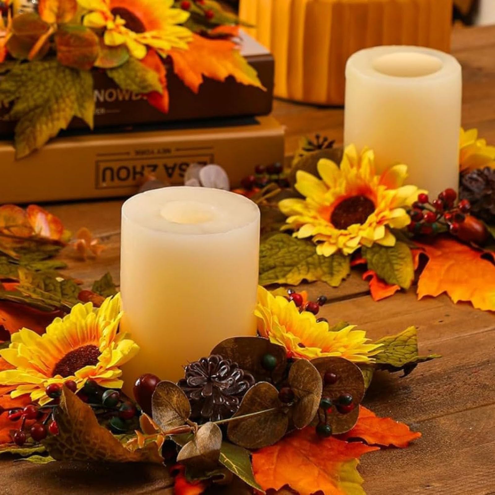 Dekorativer Kranz, Herbst-Erntedank-Halloween-Dekorationen, Herbstkranz für die Verandatür, Herbst-Haustürkranz, Sonnenblumenkranz, Fenster-Wanddekoration
