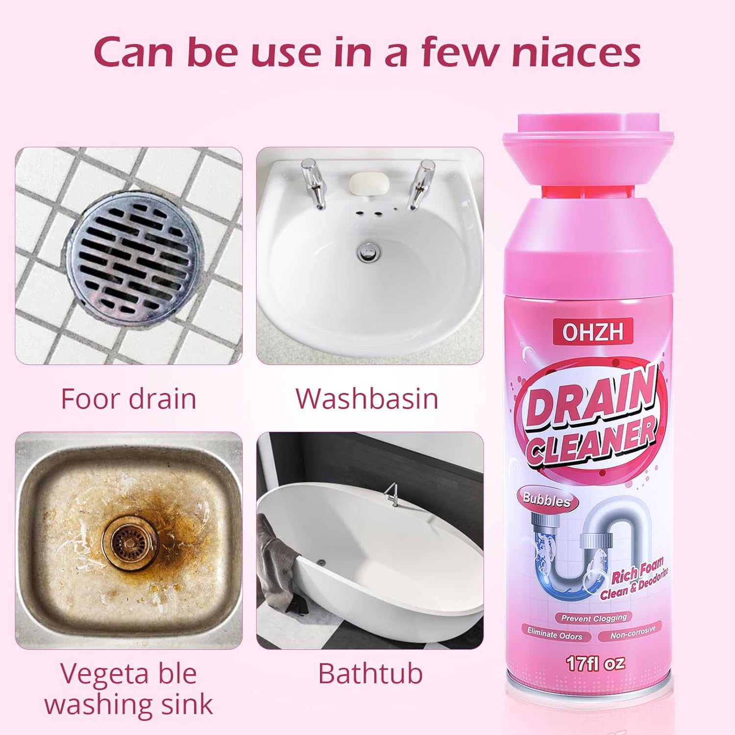 Foaming Drain Cleaner,Drain Clog Remover –Sink Cleaner and Deodorizer,Foaming Cleaners for Kitchen, Sinks, Shower Drains,Tub (1pc) - Image 2