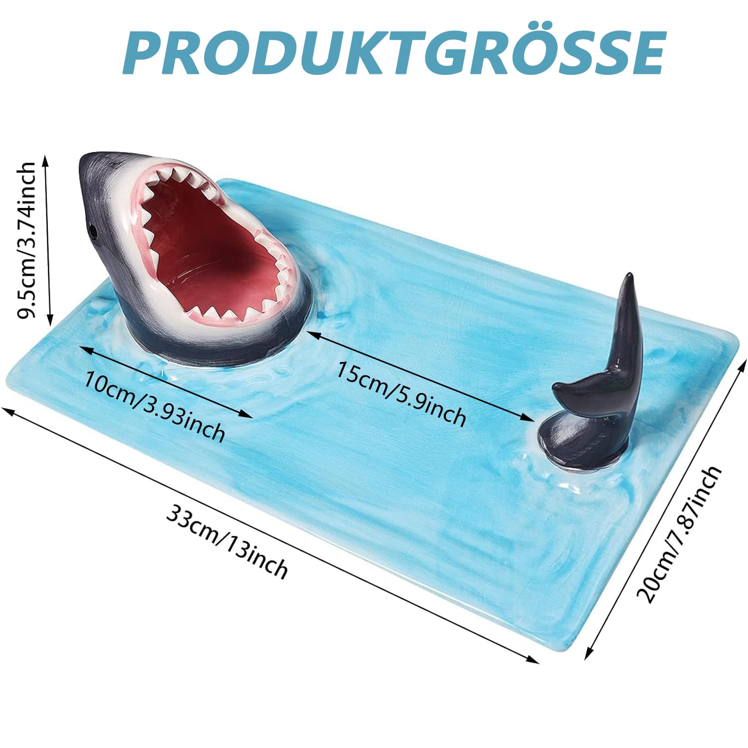 Sushi Teller Shark Keramik Sushiplatte, Sushi Platte Rechteckig Keramik Frühstückstablett Sushi-Platte mit Sojasaucenschale und Essstäbchenhalter, Für Mikrowellen/ofen/Geschirrspüler