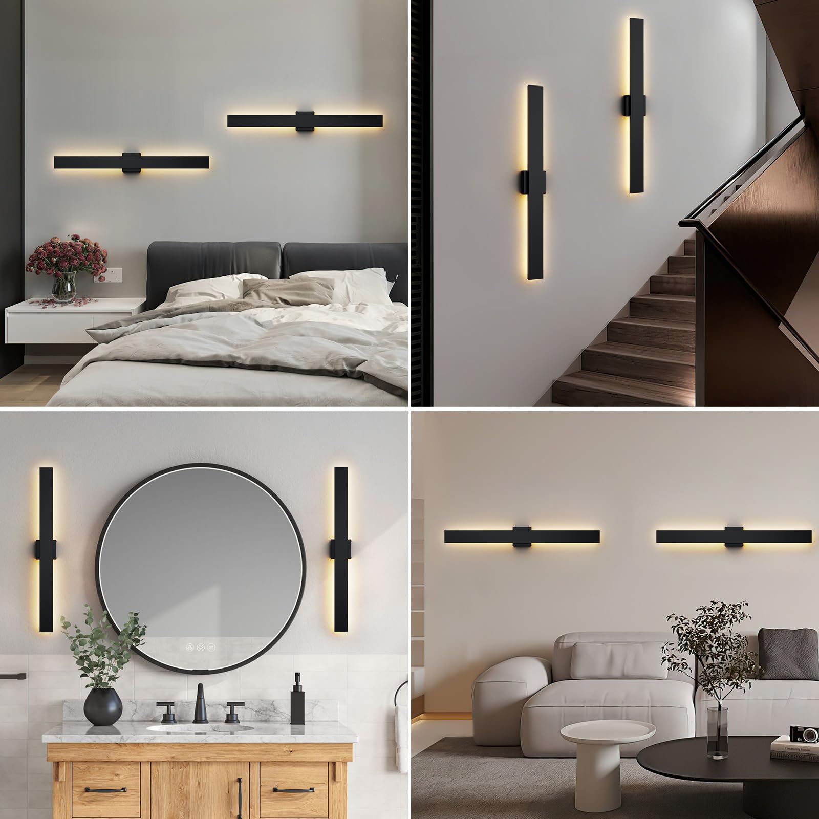 2 Pacchi 80CM Moderna Applique da Parete per Esterno, 3000K 4000K 5000K 10%-100% Dimmabile, IP65 Impermeabile Lampada da Parete Esterna per Casa, Veranda, Garage, Patio, Cortile, Ingresso Nero