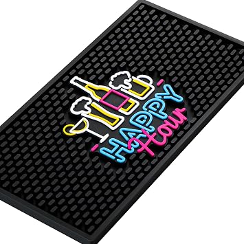 Preboun Bar Mat for Countertop with Fluorescent Pattern Thick Rubber Non Slip Black Bar Spill Mats for Coffee Kitchen Restaurants Entertaining Home Service1 Pcs,12 x 6 Inch