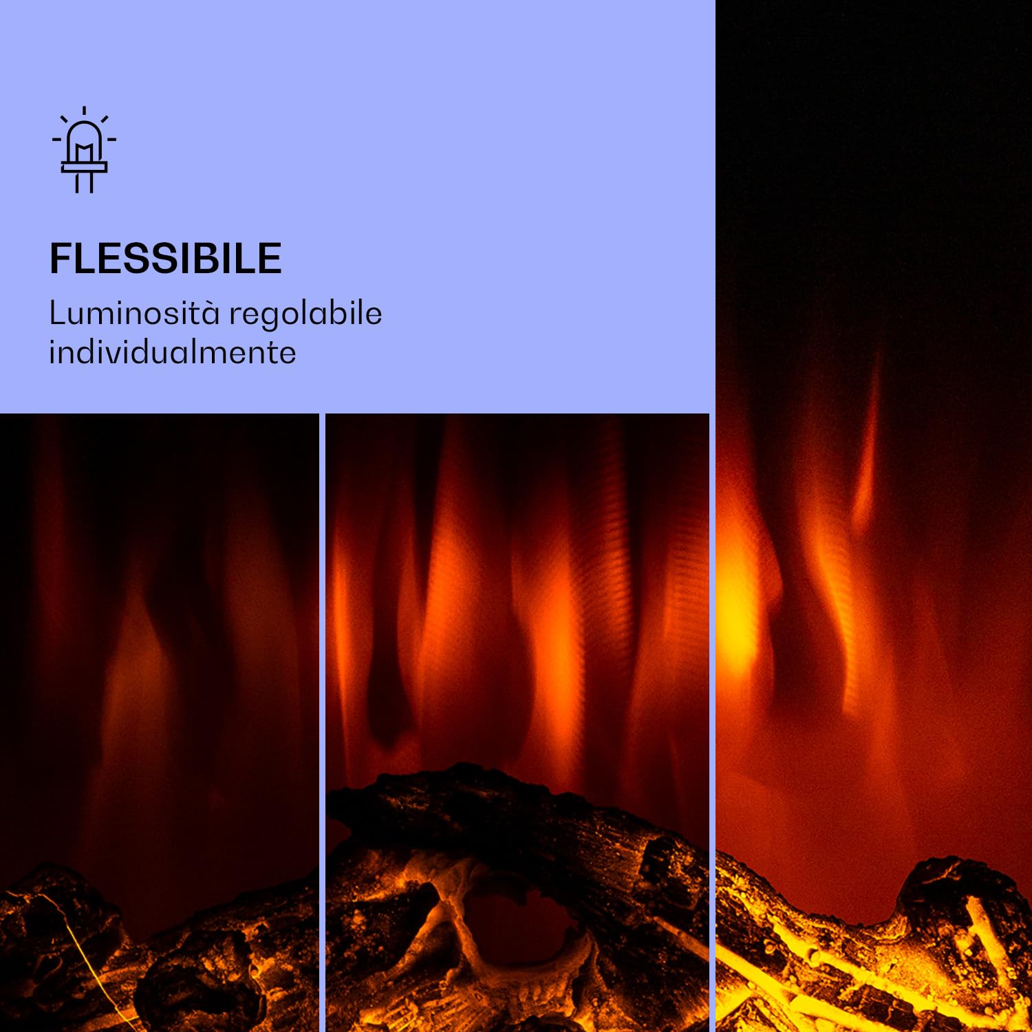 Klarstein Camino Elettrico, Caminetto Elettrico 2000 W, Camino Finto a Riscaldamento a Basso Consumo, Fuoco Finto LED, Spazio per Legna, Termocamino con Telecomando, Termostato e Timer