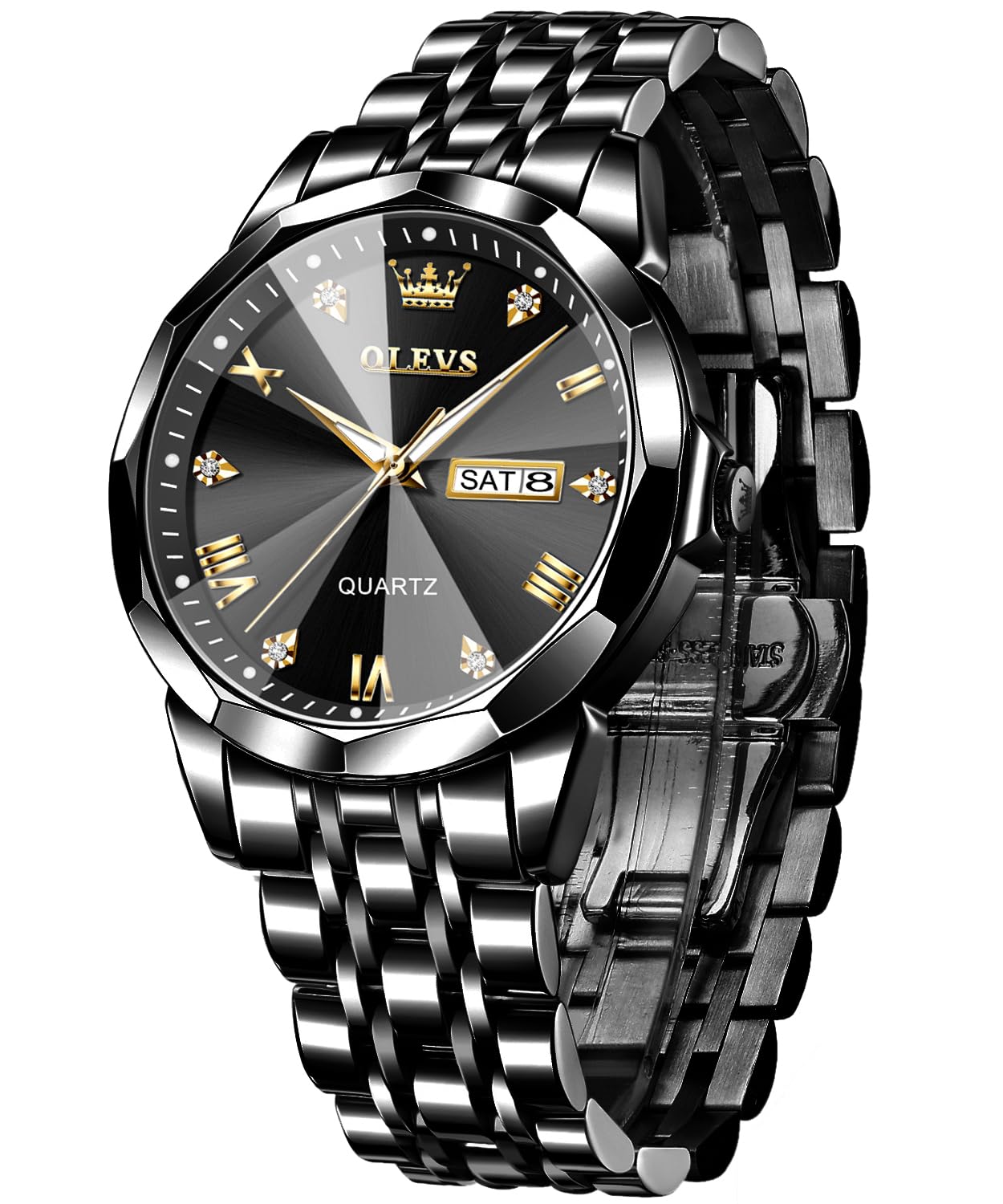 OLEVS Men's Quartz Watch 9931GG, black band and black dial