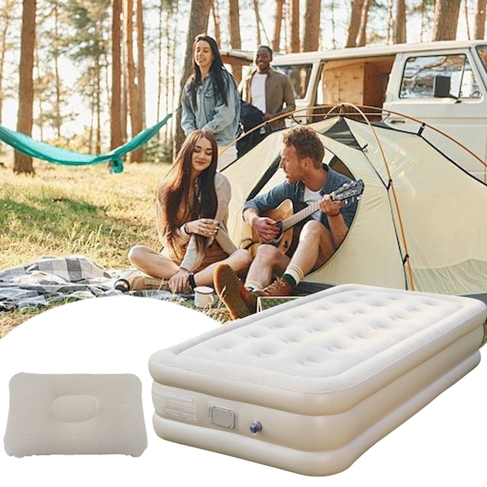 Générique pneumatique - lit d'air de Camping | Tapis de Couchage Portable | de Camping épaissi | Auto-gonflage Double Camp Bed | Tampon de Couchage avec Pompe intégrée | Top à mémoire de Mousse