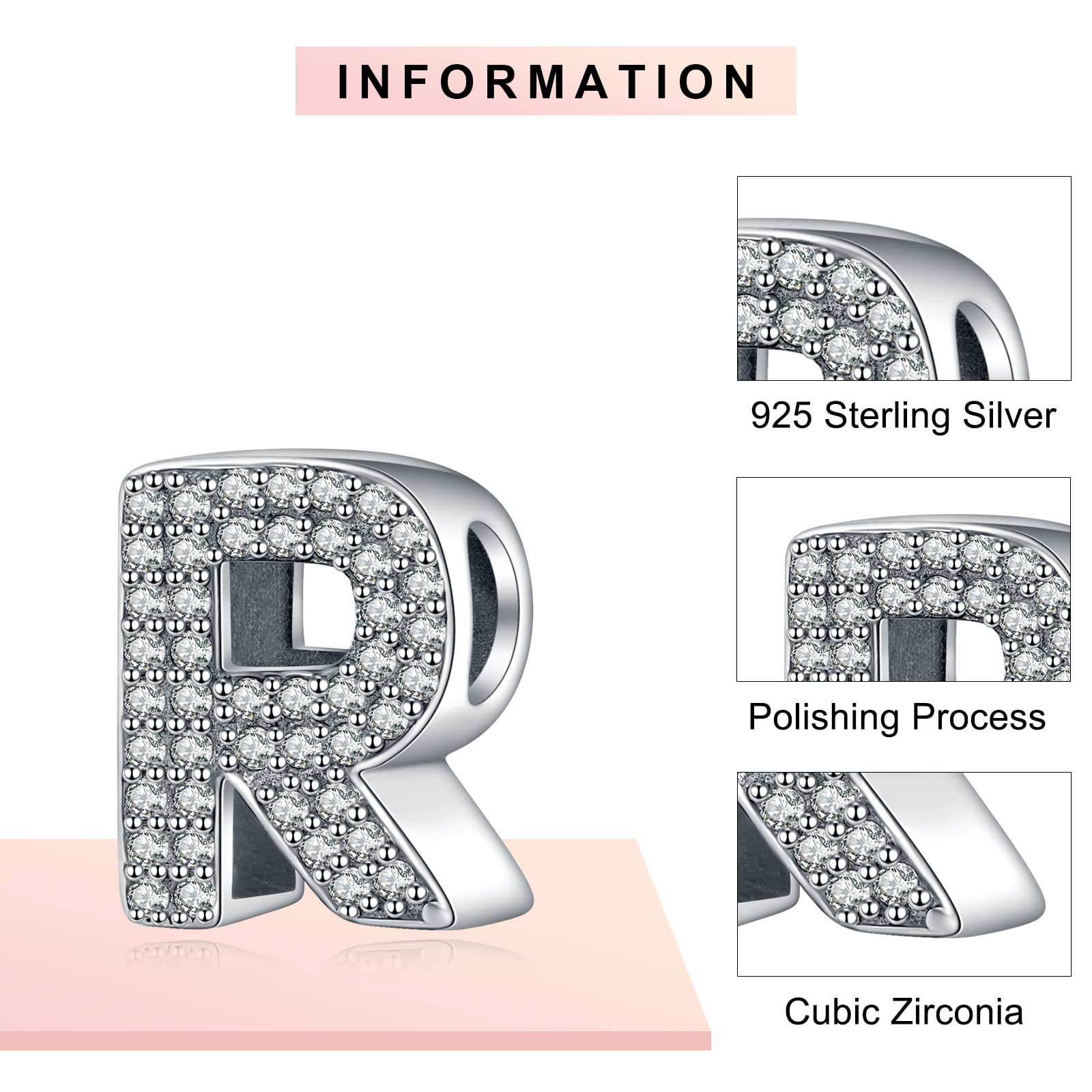 LaMenars Charms con lettere dalla A alla Z, perline in argento sterling 925, adatte a bracciali con zirconi 5A, regali di gioielli di compleanno per donne e ragazze