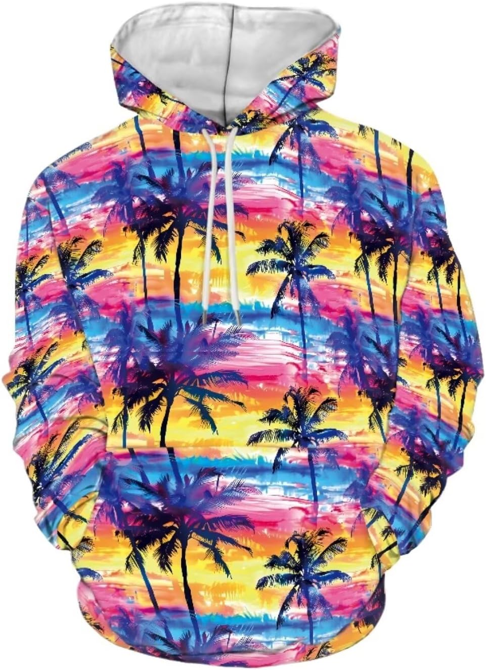 Forchrinse Green Palm Tree Sea Beach Mens Hoodies Pullover Long Sleeve Fleece Hoodie Cozy Sport Casual Outwear