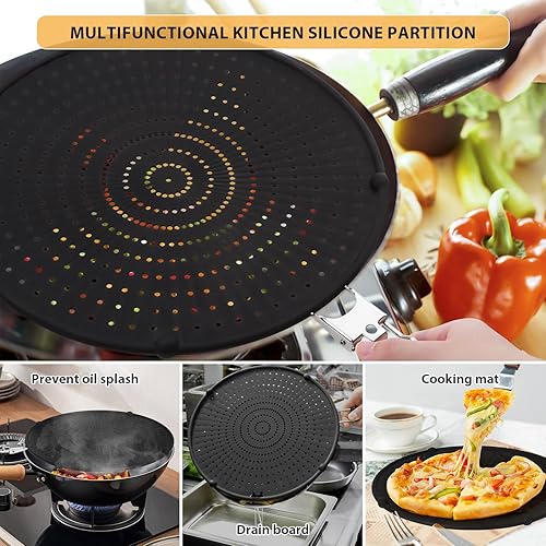 Miniatura 4 de Protector contra salpicaduras de 11 pulgadas para sartén, pantalla de salpicaduras de grasa de silicona para sartén y estufa, resistente al calor,