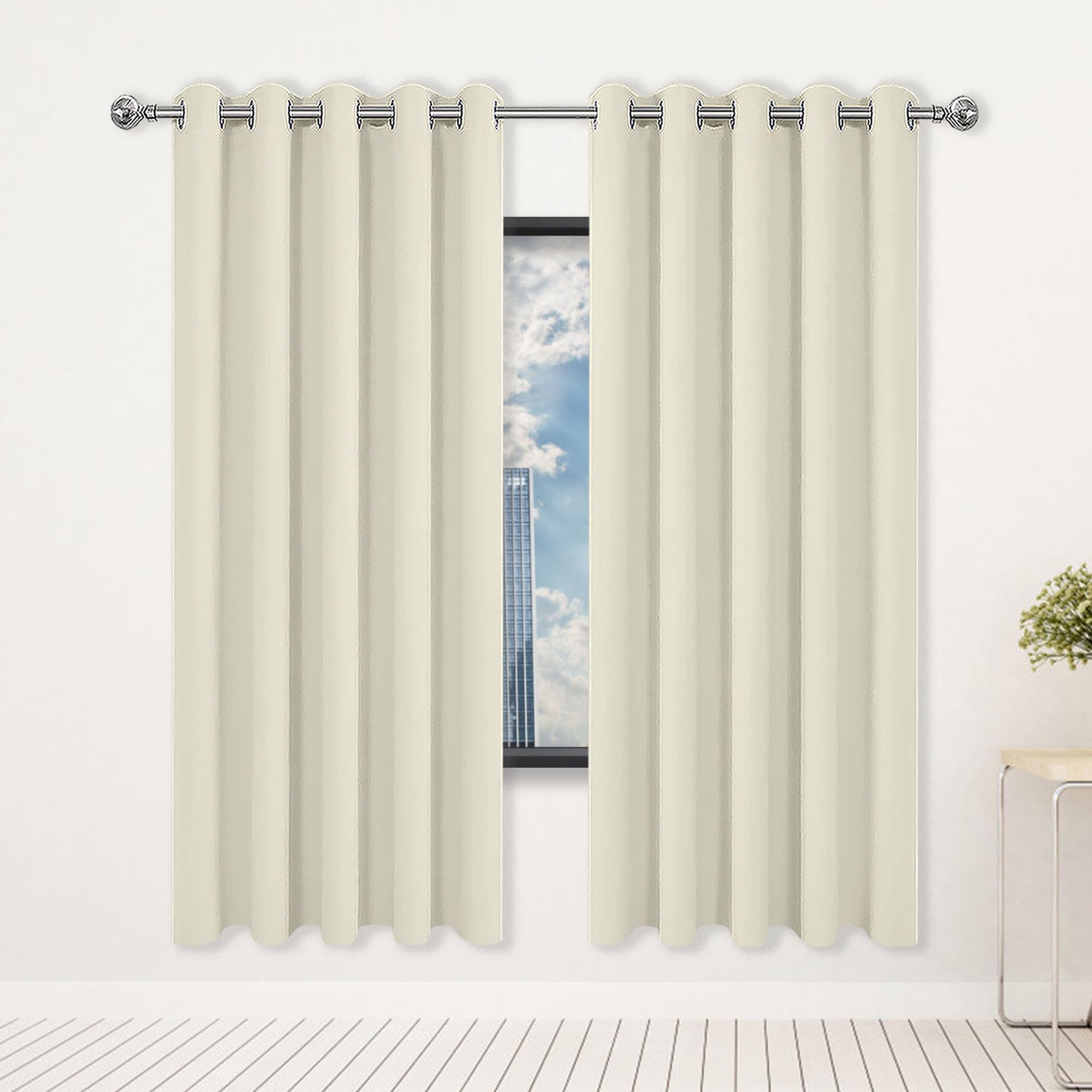 Rideau occultant 400x190 cm beige à oeillets pour grande fenêtre de chambre