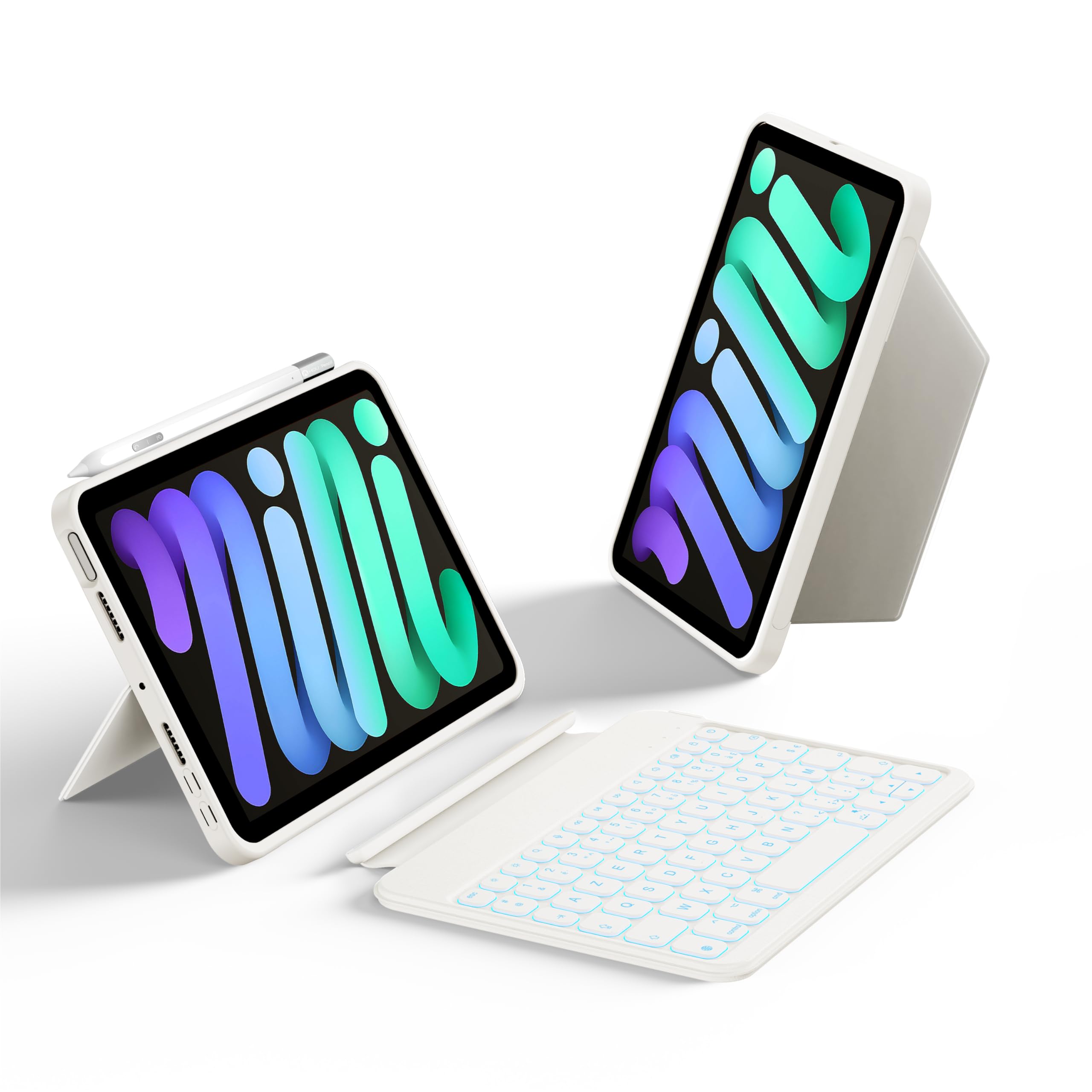 HOU Étui Clavier pour iPad Mini 7e/6e génération, 8,3 Pouces, Folio Bluetooth, Clavier Magnétique Amovible à 150 Degrés, Résistant aux Rayures et aux Chocs, Charge USB-C