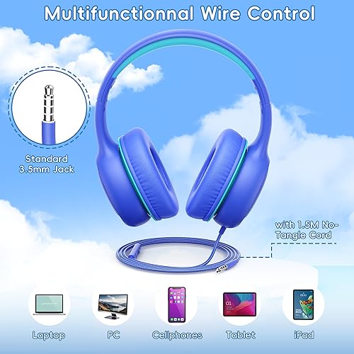 Miniatura 5 de gorsun - Auriculares A66 Premium para niños con volumen limitado de 85 dB94 dB, micrófono HD en línea, compartir audio, auriculares plegables para