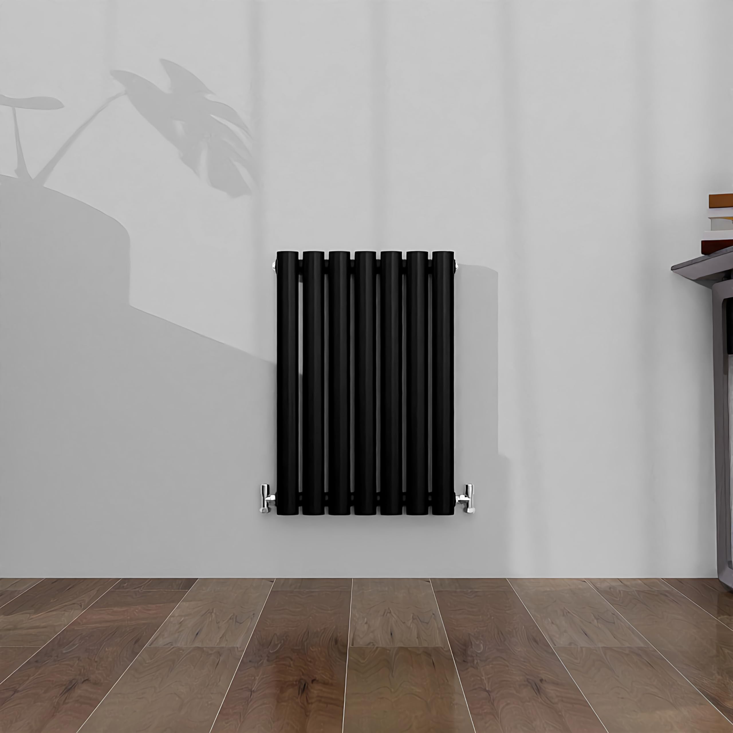 SLINE SANITARY Horizontal Oval Column Rradiator Bathroom Central Heating Black 600×413mm Single Panel Radiator