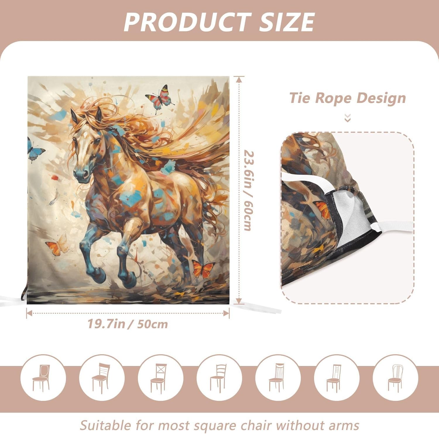 ALAZA Horse Butterfly Chair Back Cover Set of 6, Washable Reusable Removable Chair Slipcovers Decorative Chair Cover for Home Kitchen Wedding Party