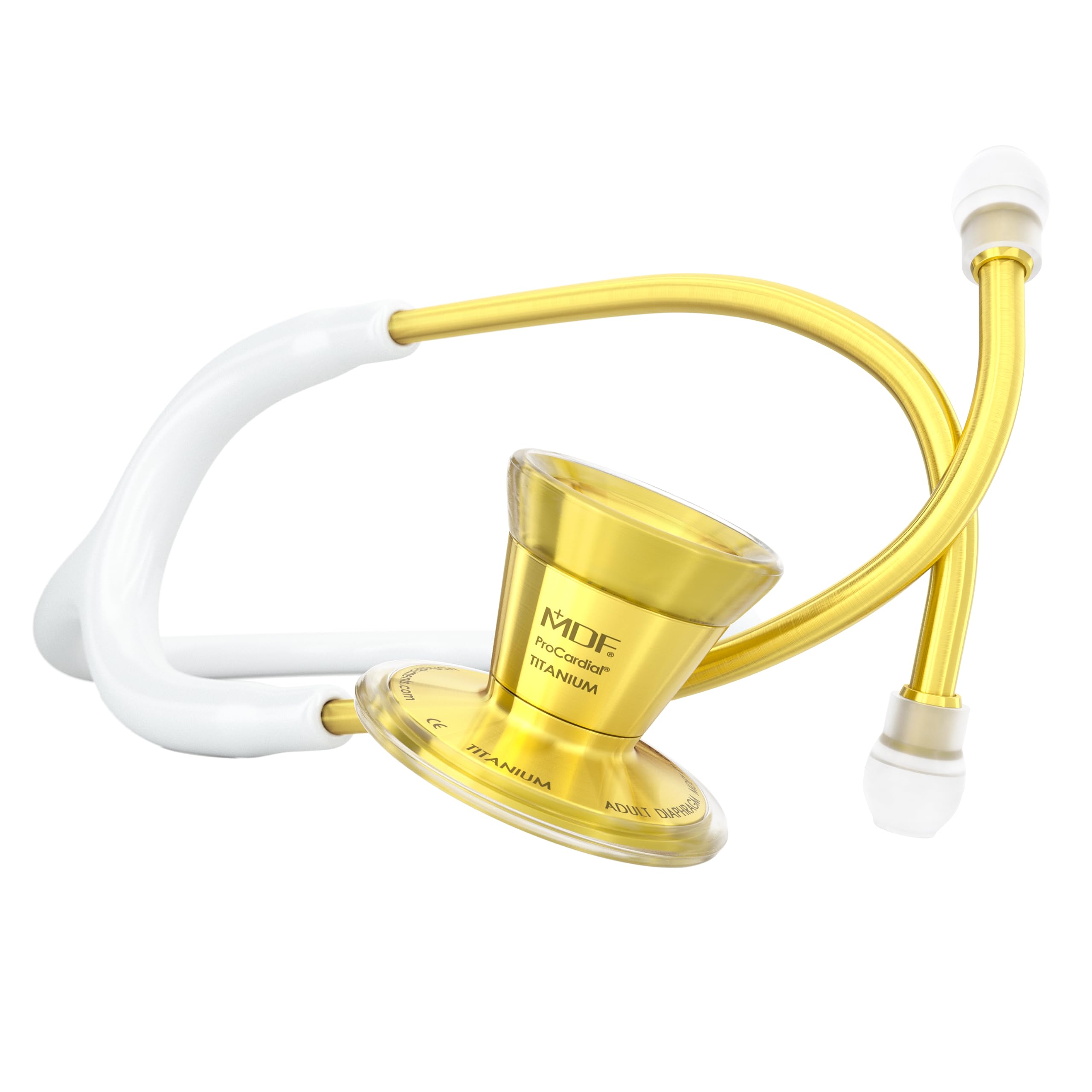 MDF Instruments ProCardial Kardiologie-Stethoskop, Leichtgewichts-Titan, Erwachsene, Weißer Schlauch, Gold-Bruststück, MDF797TK29