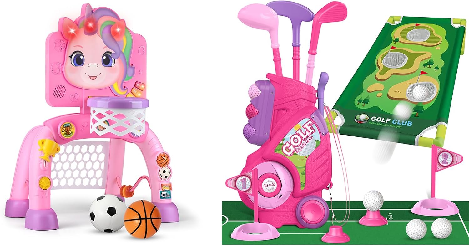 Liberry Toddler Toys for 1 2 3 Years Old Girls Boys Christmas Birthday Gift, Basketball Hoop & Soccer Goal and Golf Set for Kids
