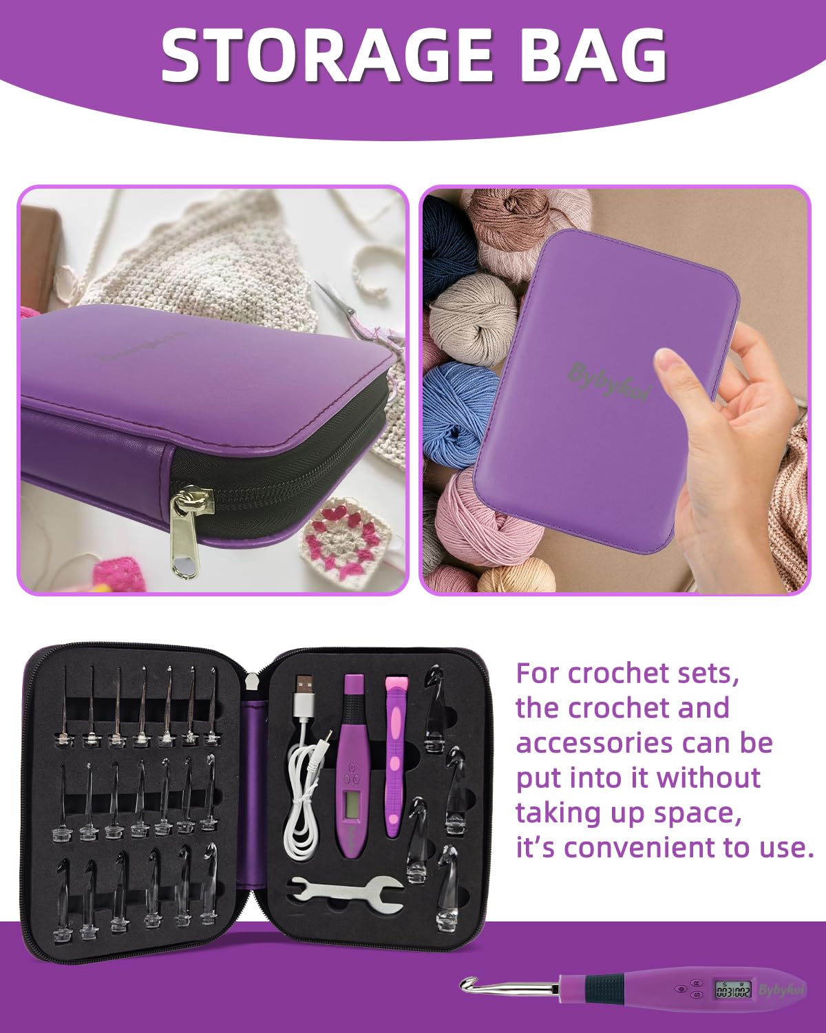 Bybykoi Light Up Crochet Hooks - Digital Counter Kit -5