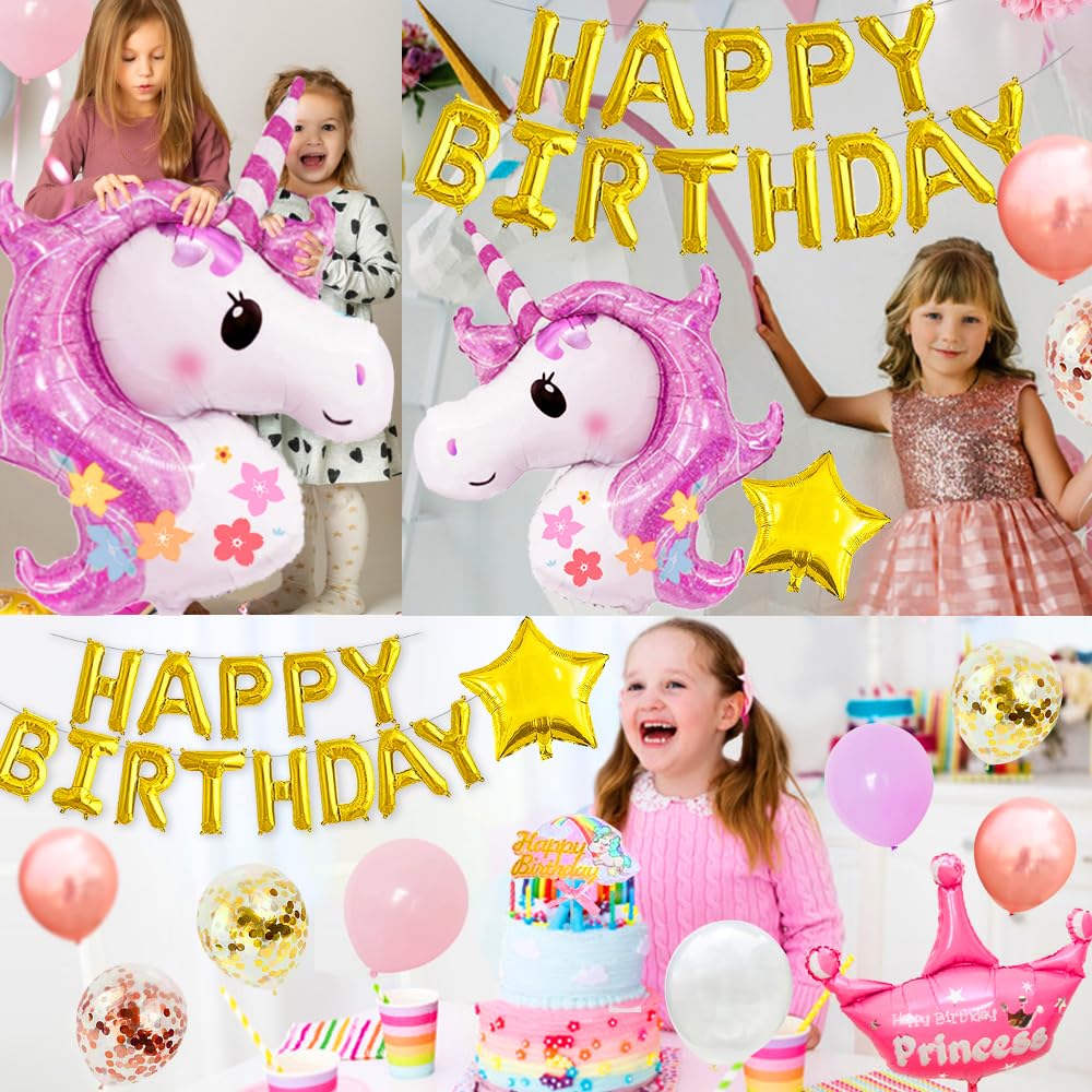 Geburtstagsdeko Für Mädchen – Einhorn-Party-Set Mit Ballons, Banner, Pompons & Hängewirbeln
