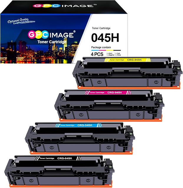 GPC Image Toner Cartridges Replacement for Canon CRG 045H 045 Compatible with Color ImageCLASS MF634Cdw LBP612Cdw MF632Cdw LBP611Cn MF632 MF634 (Black Cyan Magenta Yellow,4-Pack)