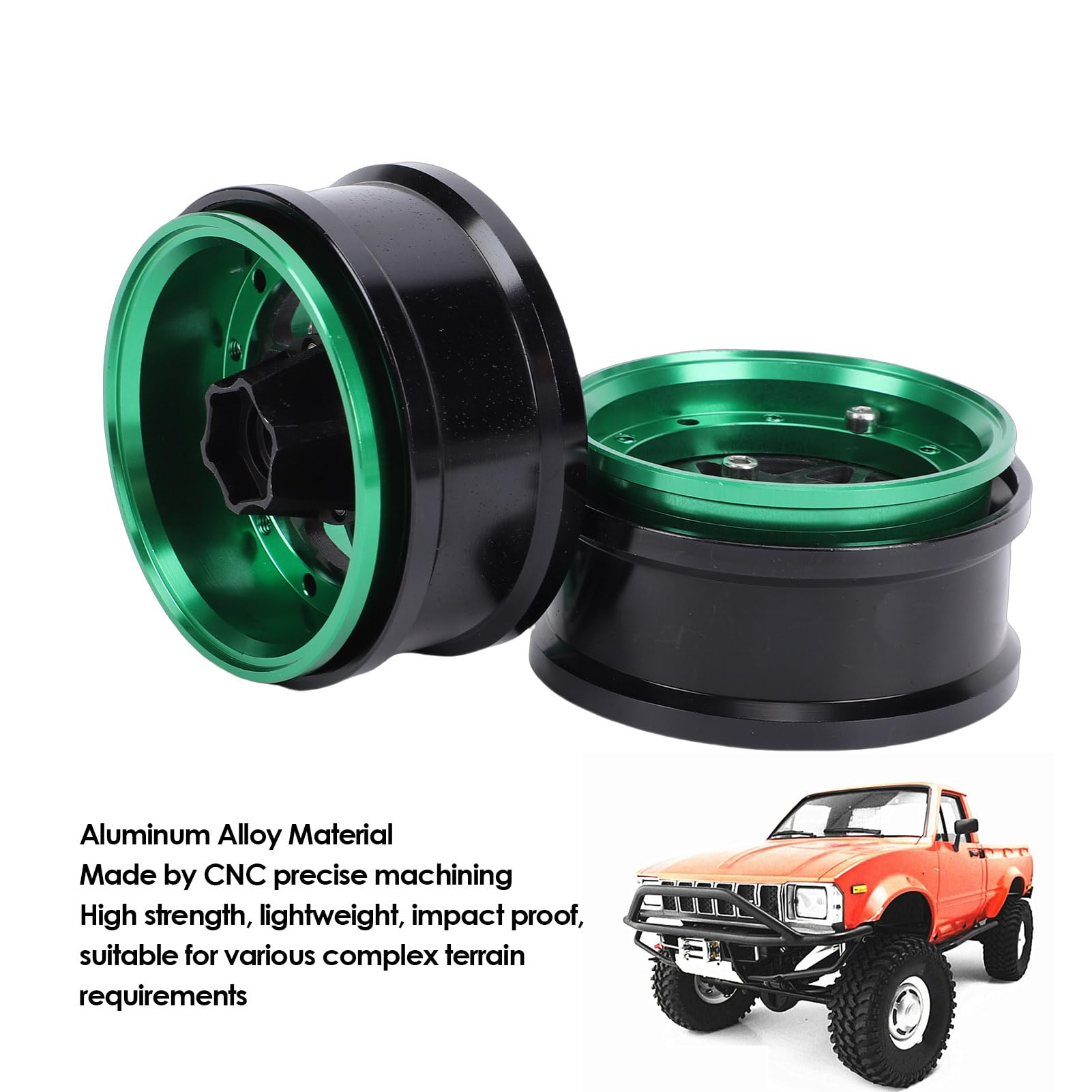 Cryfokt Set di Cerchi RC in Lega di Alluminio Ad Alta Resistenza da 1,9 Pollici Cerchio Leggero per Cingolato 1/10, 4 Pezzi per Axial SCX10, Wraith (GREEN)